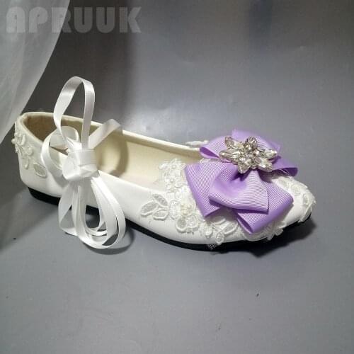 Violet purple bow bowtie lace flats shoes woman ladies flower girl wedding flats shoes bride bridal handmade lace flats