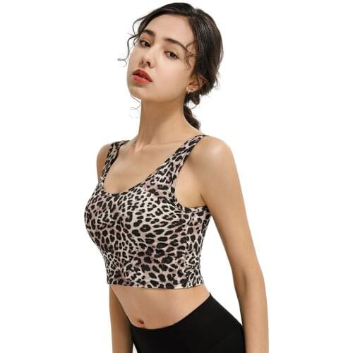 Leopard Print Bra Top For Fitness Women Sports Bra Push Up Wireless Nylon Yoga Underwear Gym Active Wear Workout Brassiere