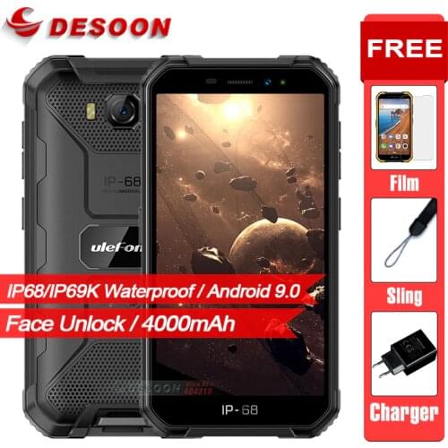 Ulefone Armor X6 2GB 16GB IP68/IP69K Waterproof Mobile phones MT6580 Quad Core 4000mAh Face Unlock Android 9.0 3G Smart Phone
