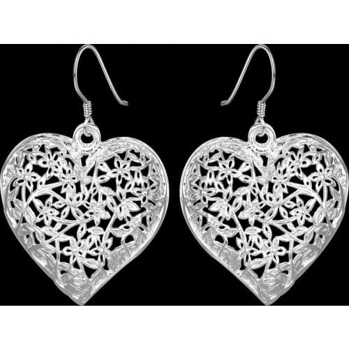 High quality 925 Sterling Silver love heart Earrings for woman fashion Jewelry elegant Retro Carved drop earring Christmas Gift