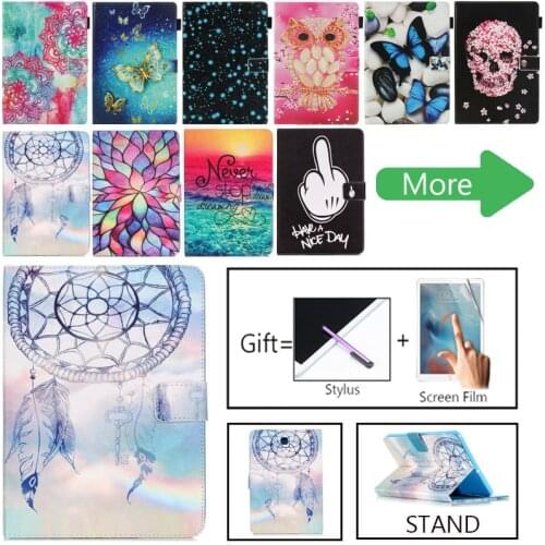 Protective Shell Cover Case for Samsung Galaxy Tab S2 8.0 SM T710 T715 T719 Flower PU Leather Soft TPU Stand Smart Tablet + Film