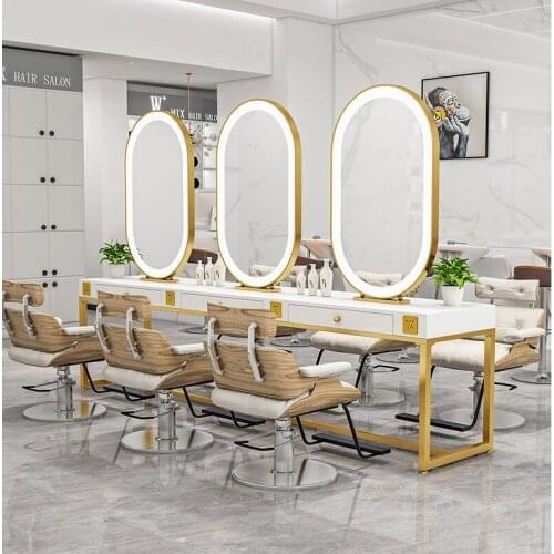 Barber shop mirror cabinet double-sided hairdressing mirror hair salon special floor-to-ceiling photo studio makeup table