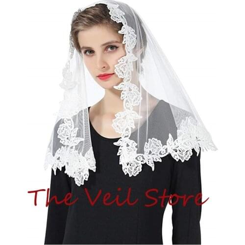 Women Small Mantilla Veils For Church Head covering Tulle Rose Appliques Catholic Chapel With small Clips Tradition Veils