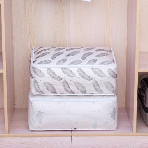 1pc Foldable Quilt Storage Bag Feather Print Home Clothes Quilt Pillow Blanket Storage Bag Travel Luggage Home Organizer Bag