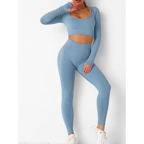 Women Yoga Sets Seamless Yoga Suit Long Sleeve Running Sports Top High Waisted Leggings Sports Women Gym Suit Women