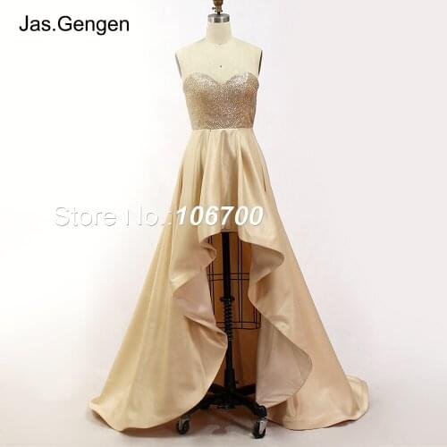 Sexy High Low Ruffle Prom Dresses Sweetheart shining Silver Glitter Short Front Long Back Red Satin Party Evening Gowns New