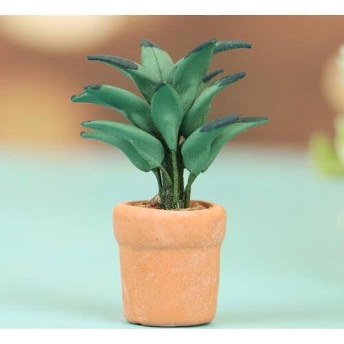 1 Pc 1:12 Dollhouse Miniature Potted Plant Pot Green Leafed Plant Garden Decor Toys