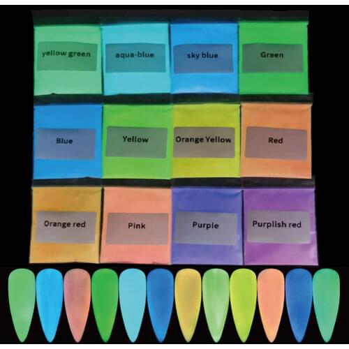 10g/Bag Glowing Green Blue Light Luminous Nail Art Glitter Powder Phosphor Pigment Noctilucent Long-Lasting Glow in Dark Dust D9