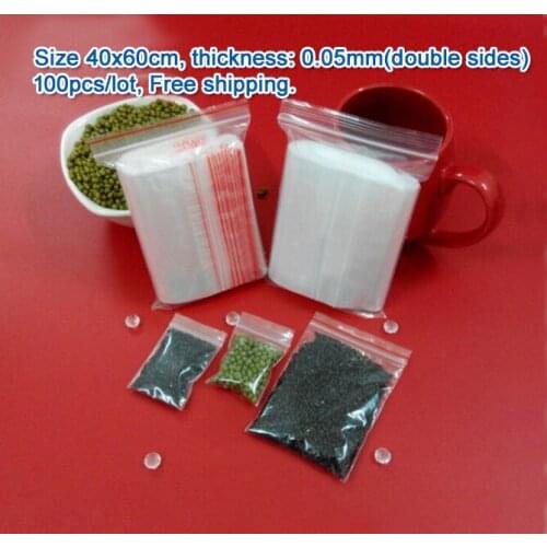 100pcs double sizes thickness 0.05mm Transparent PE Zip Lock jewelry Packaging bags, 40*60cm clear plastic bags for gift storage