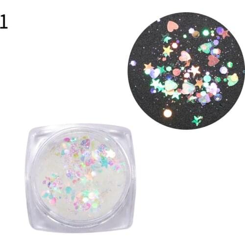 3g-10gram/Box 1pc Clear Iridescent Rainbow Nail Art Glitter Shapes Acrylic Gel Nail Polish Crafts Clear Iridescent Mix Glitter