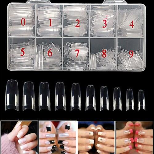 500pcs/box Artificial Nails Coffin Nail French False Nail Art Tips Acrylic Clear Fake Nail Manicure Set 10 Sizes