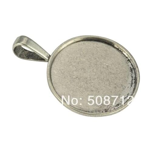 Free Ship!!! 50pcs 25mm antique silver glass pendant setting, pendant blank, pendant tray- Bezel Setting - Pendant Setting