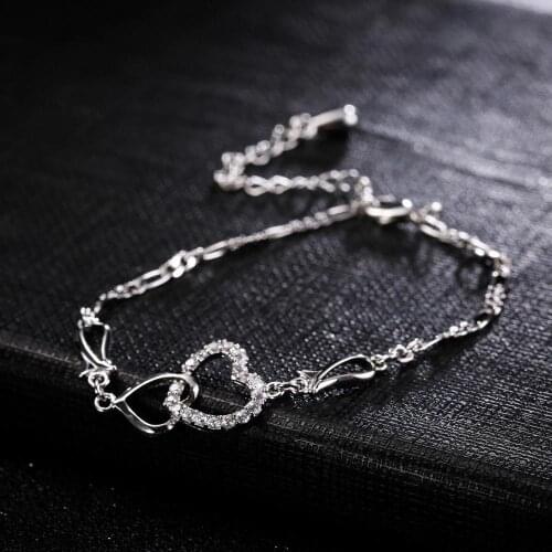 BOYULIGE 2020 Charm Women Bracelet Double Love Heart Shape Crystal Chain Bracelets for Women Jewelry Gifts Anklet Bracelet