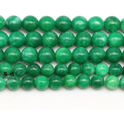 AngQi Natural Green Jades Chalcedony Gem Beads Round Loose Beads 15" Strand 6 8 10 12mm For Jewelry Making DIY Bracelet Necklace