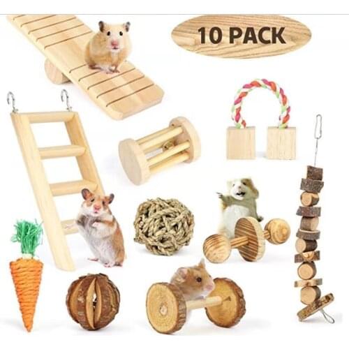 Wooden Pet Toy Set Hamster Rabbit Parrot Play Molars Supplies Hamster Bird Toy Set Pet Toy