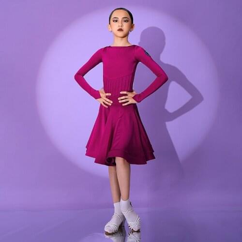 Latin Dance Clothing For Kids Long Sleeve Practice Dress Professional Ballroom Dance Competition Dress Rumba Dancewear DWY5961