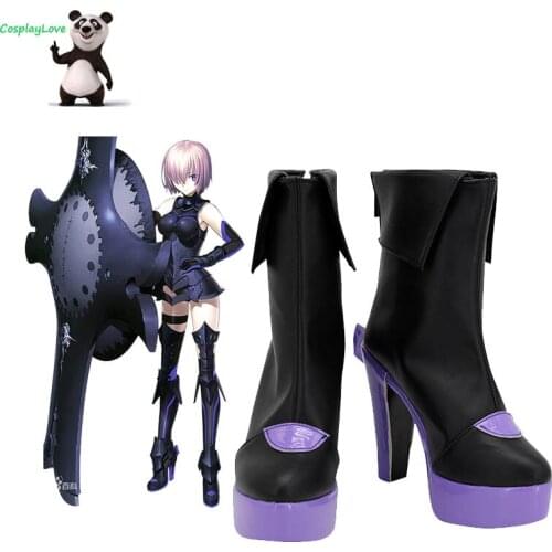 FGO Fate Grand Order Cosplay Shoes Mash Kyrielight Black Purple Cosplay Shoes Long Boots Leather Custom Made For Halloween