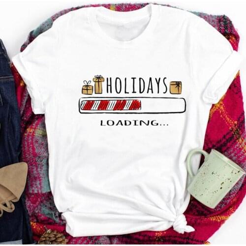 Women Holidays Loading Letters T-shirt 90s Girls Kawaii Merry Christmas Print Tshirt Female Graphic Short Sleeve Tee Shirt