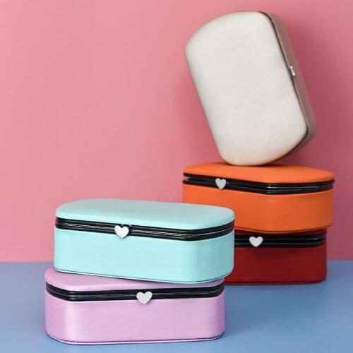 HOSENG Blue Purple Metal Lock Fashion Portable Velvet Jewelry Bag Leather Zipper Ring Storage Showcase Display Box HS_667