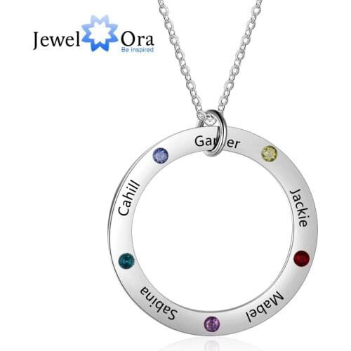 Personalized Family Names Necklace with 5 Birthstone Stainless Steel Engraved Jewelry Pendant for Mother/Grandmother (NE103179)