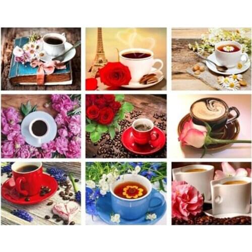 Kexinzu Diamond Embroidery Flowers Picture Rhinestones Diamond Mosaic Flower Full Square Cross Stitch Kits Coffee Cup Home Decor