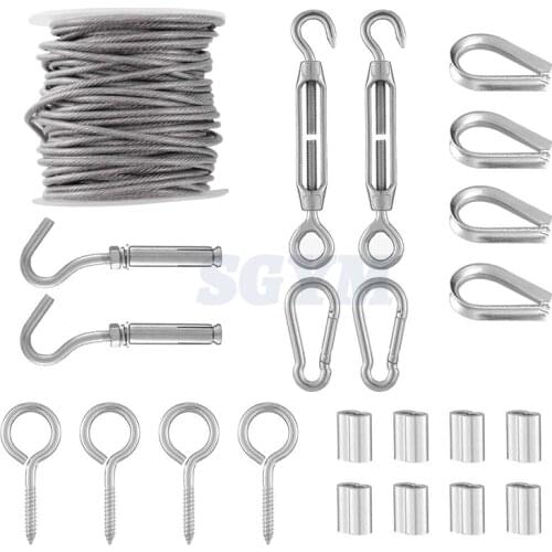 15m/50ft Garden Wire Rope Wire Fence Roll Kit 304 Stainless Steel M4 Turnbuckle Tensioner Cable Rope Wire Rope Thimble