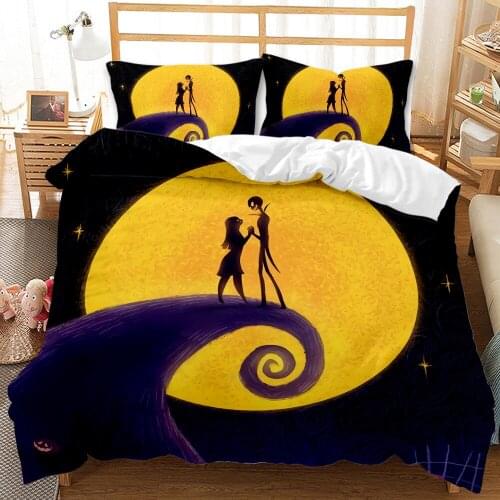 Christmas Eve Jack Skull Bedding Sets 3D Horror Style Duvet Cover Pillowcases Twin Queen Sizes Bedspread Childrens Adult Gifts