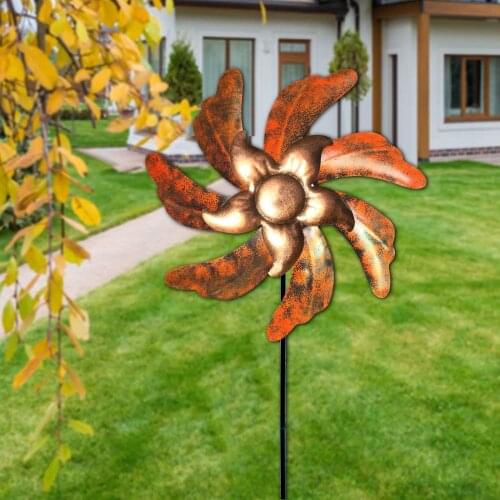 Wrought Iron Windmill Decoration Retro Wind Catcher Crafts Pinwheel Art Stake Ornament for Garden Courtyard Lawn