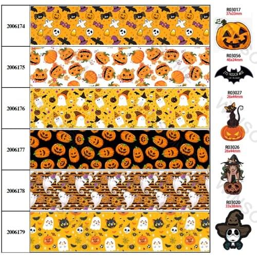 10Yards 25mm/38mm/50mm/75mm Halloween Printed Grosgrain/Satin Ribbon Party Decorations Planar Resins 30 pcs 200617