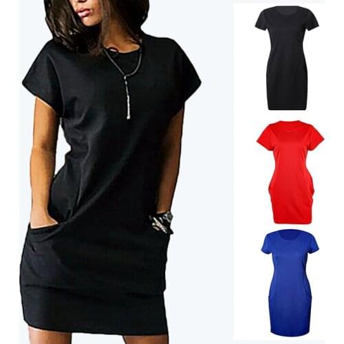Summer Womens Dress 2021 T-Shirt Dresses Elegant Sexy Short Sleeve Cotton Plus Size Female Clothing Mid-length Straight