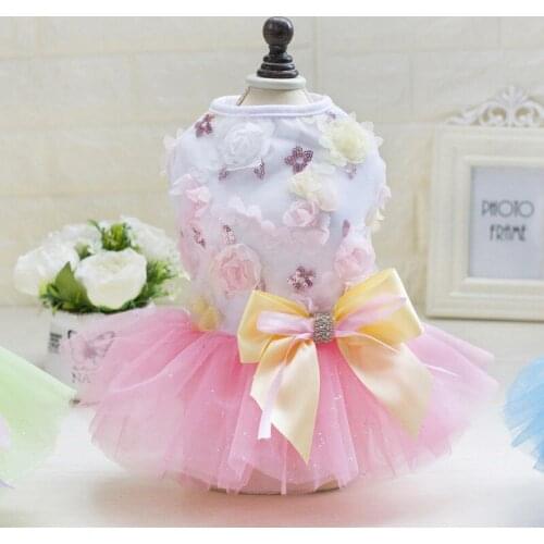 Summer Dog Lace Tullle Dress Pet Dog Clothes For Small Dog Party Birthday Wedding Big Bow Dress Puppy Chihuahua Pet Clothes