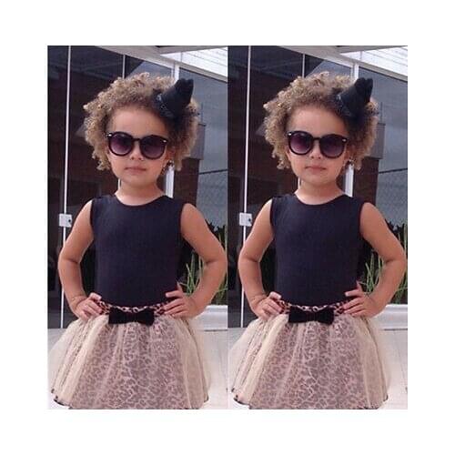 Hot Kid Baby Girl Dress Sleeveless Round Collar Top+Lace Leopard Dresses 2Pcs Suit Outfit Set 0-5Y