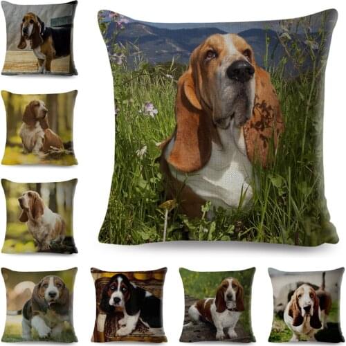 Pet Cute Basset Hound Dog Pillow Case Decor Animal Printed Cushion Cover for Sofa Home Car Linen 45*45cm Throw Pillowcase