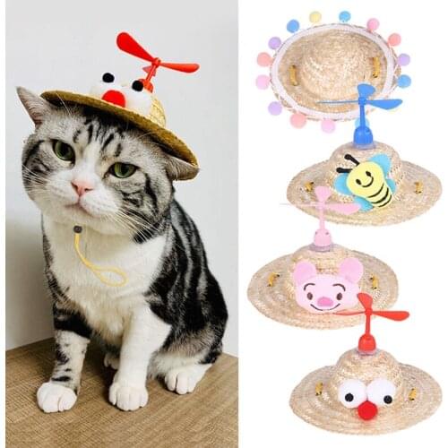 Multicolor Dog Cat Straw Sombrero Hat Pet Adjustable Buckle Costume Dogs Hawaii Style Hat For Dogs Funny Accessories