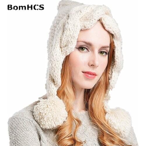 BomHCS Fashion Warm Winter Knitted Earflap Beanie Womens Handmade Hemp Flowers Hat