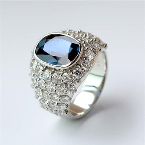 Trendy Fine Sparkling Blue CZ Rings For Women Jewelry Anniversary Gift Sliver Anel Bagues Femme Engagement Ring