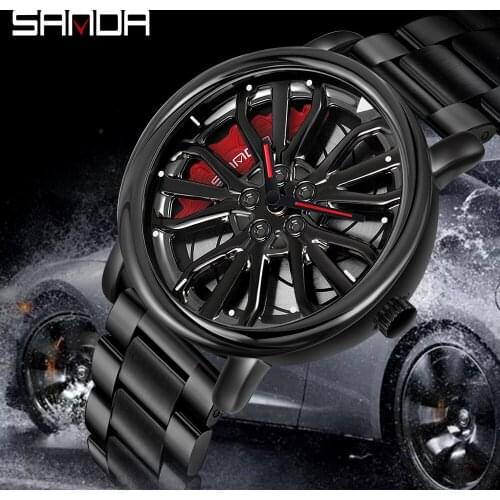 Men Fashion Hot Sell Car Rim Wristwatch Stainless Waterproof Sport Quartz Watch Rotating Wheel Dial Watches Relogio Masculino