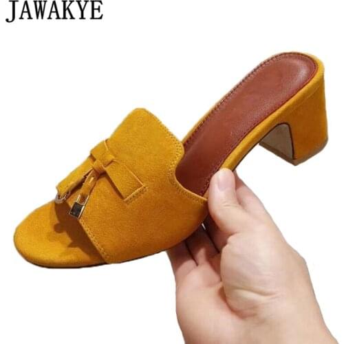 Summer Walk Sandals Women Open Toe Metal Lock Decor Runway Mules Kidsuede Gladiator Chunky Heel Slippes Casual Outdoor Slides
