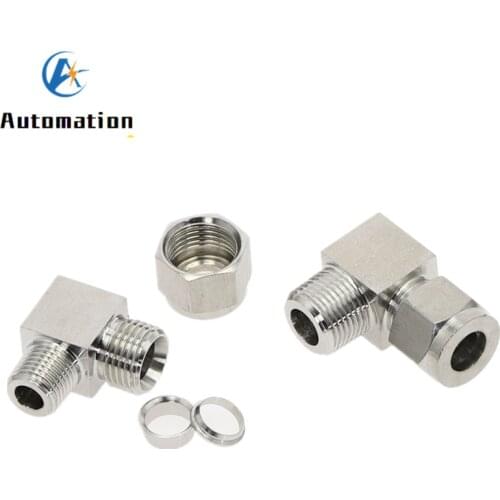 6 8 10 12mm Pipe OD to 1/8" 1/4" 3/8" 1/2" Male Thread 304 SS Stainless Steel Elbow Double Ferrule Tube Pipe Fittings Connector