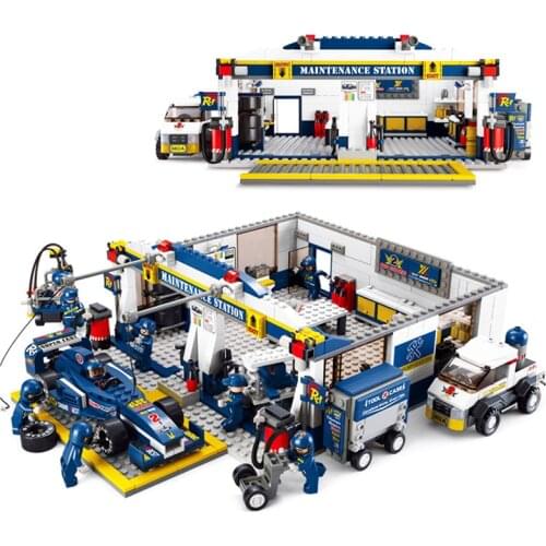 City F1 Formula 1 Car Track Maintenance Station Racers Vehicle MOC Building Blocks Sets Figures Bricks Classic Model Kids Toys