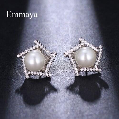 Emmaya Irregular Pentagon Design With AAA Zirconia Pearl In The Middle Shiny Multicolors Earring For Female In The Party Choice