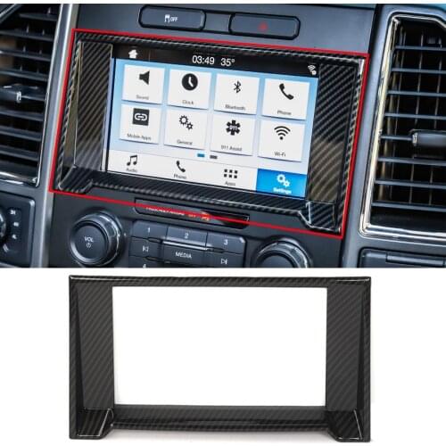 NHAUTP 1Pcs ABS Car Decoration Sticker Carbon Fiber Grain Navigation Trim Frame For Ford F150 2015