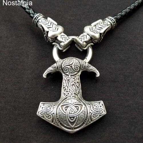 Nostalgia Thor Hammer Mjolnir Odin Raven Talisman Amulet Teen Wolf Triskele Trinity Symbols Viking Dragon Necklace Colar Longo