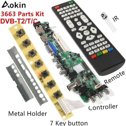 NEW Digital Universal TV Controller Driver V56 V59 LED LCD TV Driver Board DVB-T2+7 Key Switch+IR+4 Lamp Inverter+LVDS Kit 3663