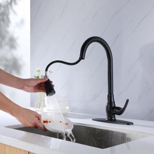 Top Quality Black SUS304 Stainless steel kitchen sink faucet Pull out Rotatable Kitchen mixer faucet with 2 functions spray