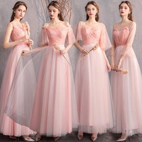 Bridesmaids Dress Illusion Strapless Pleat Sequined A-Line Lace Tulle Off The Shoulder Floor-Length Lady Wedding Party Gown E077