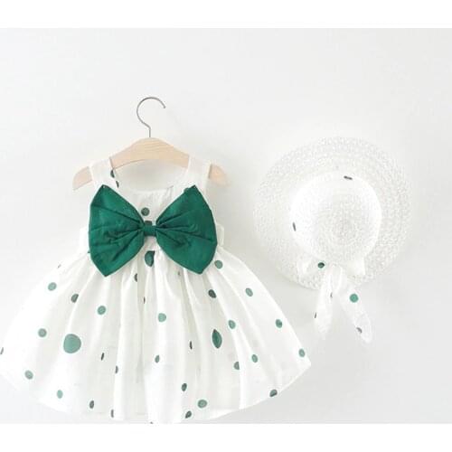 Dot Girls Dress Fit 0-3T Cotton Children Dress A-Line Sweet Costume for Kids Straw hat +princess dress Baby Clothes