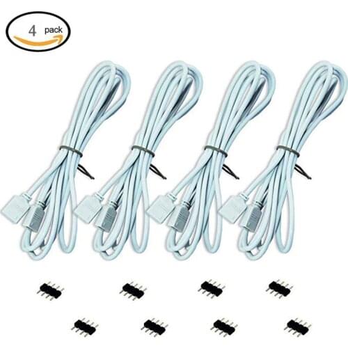 LED Strip Connector 4 Pin Compatible with 10mm Width SMD 5050 RGB Strip Light Strip to Strip Jumper (4PCS 2M Extension Cable Con