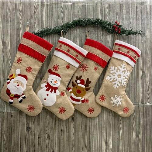 Christmas Socks Gift Bag Linen Christmas Decorations Props Xmas Household Festival Ornaments Indoor Outdoor