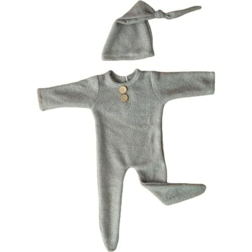 2Pcs Baby Hat Bodysuit Set Newborn Photography Props Cap Romper Jumpsuit Outfits Q1FE